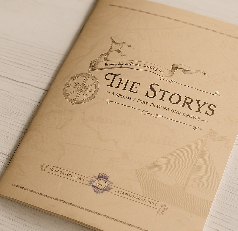 ヘアカウンセリング用の冊子「THE STORYS」。お客様ごとのヘアストーリーを記録するためのパーソナルカルテ。